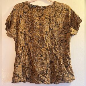 Faux Lace print Women's Top - Gold and Black